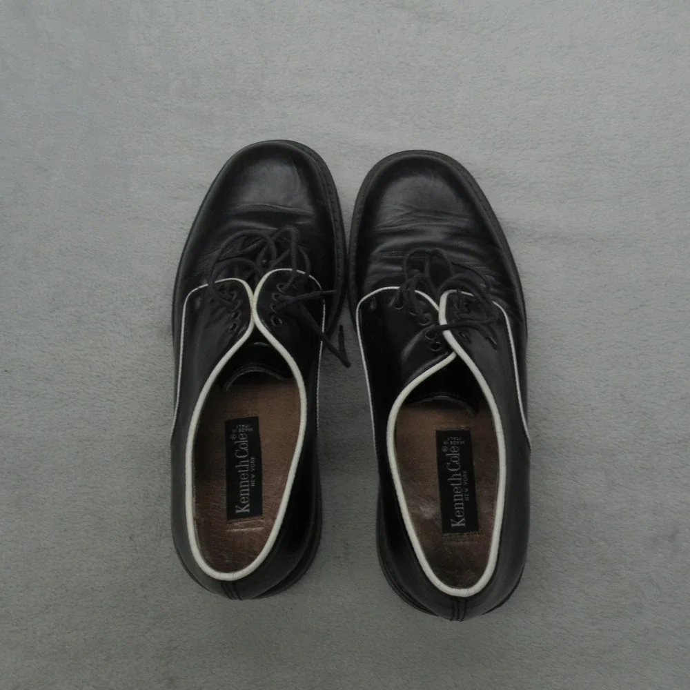 Kenneth Cole Mens 8 Dress Shoes Black Leather Oxfords Lace Up‎ Italy VTG EU41